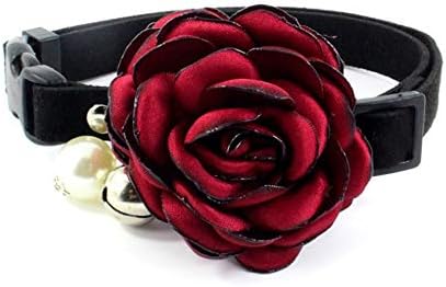 PETFAVORITES Everflowering Rose Flower Cat Dog Collar Bow Tie - Suede Puppy Necklace with Bell - Chihuahua Yorkie Girl Clothes Costume Outfits Accessory, Adjustable and Handmade (Red, Size M)