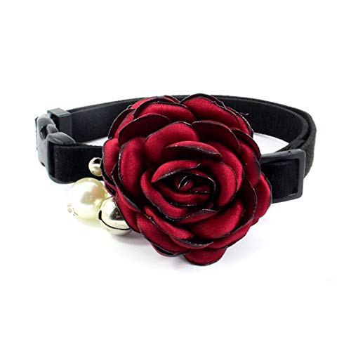 PETFAVORITES Everflowering Rose Blume Katze Hund Halsband Fliege Wildleder Welpen Halskette mit Glöckchen Chihuahua Yorkie Mädchen Kleidung Kostüm Outfits Zubehör Verstellbar und Handgefertigt (Rot Cover