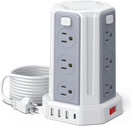 SMALLRT Surge Protection Strip, 12 AC Outlets, 3 USB&1USBC Ports,...
