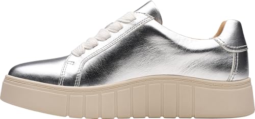Clarks Clarks Women’s Mykah Joy Platform Fashion Sneaker, Silver Leather, 9