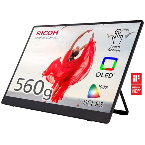 RICOH 150 Portable Monitor 15.6” OLED 1080p, USB-C & HDMI, Touchscreen, Dual Speakers, 560g, Ultra-Light, External Monitor for Laptop, PC, Mobile, Business & Travel