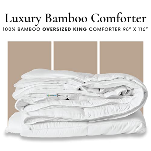 Bamboo Bay All Season Oversized King Comforter - 100% Organic Bamboo Oversized King Comforter - Oversized King Duvet Insert - Quilted Oversized King Down Alternative Comforter - 98 X 116 Inch - White #TOP1