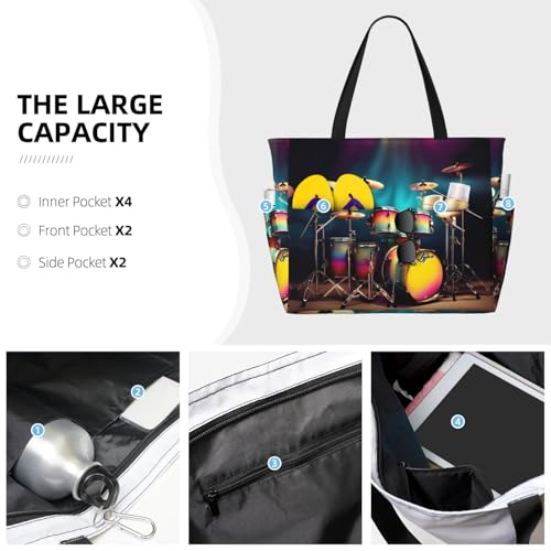 Sac de plage imperméable imprimé tambours grand volume noir - 4