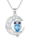 Dorunmo Owl Moon Necklace 925 Sterling Silver Celtic Knot Pendant Animal Necklaces Graduation Jewelry for Her