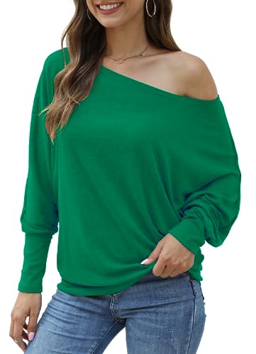 Image of Aifer Women's Off The Shoulder Tops Sexy Long Sleeve Shirts Oversized Fashion Casual Batwing Sweaters Pullover Tunic Tops