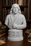 Benjamin Franklin Library Founder Folio 3D Bust Statue, Marble Look, 4-18'