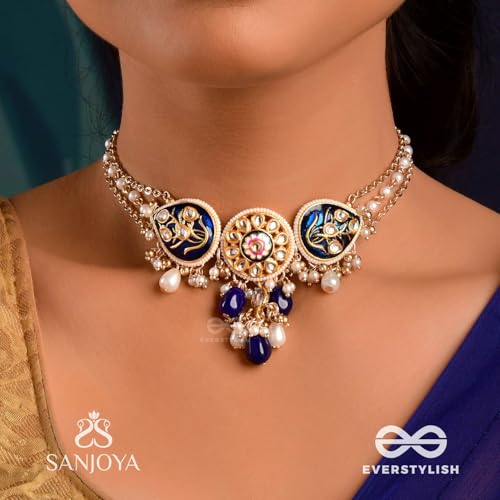 Image of SANJOYA BY EVERSTYLISH Nilachandrika Moonlight Of The Blue Sky Handmade Kundan Set With Necklace And Earrings Lightweight Jewelry For Women | Party, Festive, Wedding & Gifting