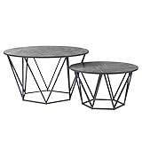 MKJLWO Couchtisch 2er Set, Couchtisch Rund Satztische fürs Wohnzimmer Beistelltisch Rund Wohnzimmertisch Modern Couchtisch Grau Marmor Kaffeetisch Sofatisch für Wohnzimmer