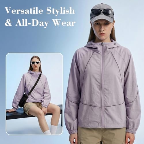 Image of Venzina UPF 50+ Women's Slim-Fit Sun Protection Hoodie -Lightweight & Breathable Summer Jacket with Reflective Trim, Adjustable Hem for Outdoor, Commute, Sport, Travel