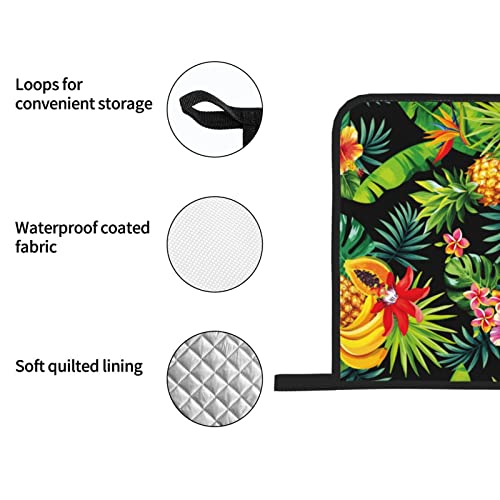 Muxxirt MUXXIRT-OVENMITTS Tropical Fruit Pineapple, Palm Leaves And Flowers Oven Mitts And Potholders Professional Heat Resistant Cotton Oven Mitts Kitchen Gloves 4 Piece Set thumb #5