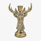 Luminara - Taper Candle Holder - Reindeer - Brass - 5.5" x 8" Classic Stag Head Design Compatible with Luminara Flickering Flameless LED Taper Candles
