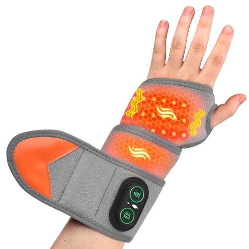 Cordless Wrist Heating Pad Wrap for Arthritis and Carpal Tunnel, Rechargeable Heated Wrap Pad Wrist Massager for Hand Pain Relief, Red Light Heated Therapy Brace for Wrist to Woman Man and Elder, Gray