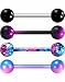 OUFER 4 PCS Stainless Steel 14G Barbell Tongue Rings Purple Black Splatter Tongue Barbell Tongue Piercing Jewelry