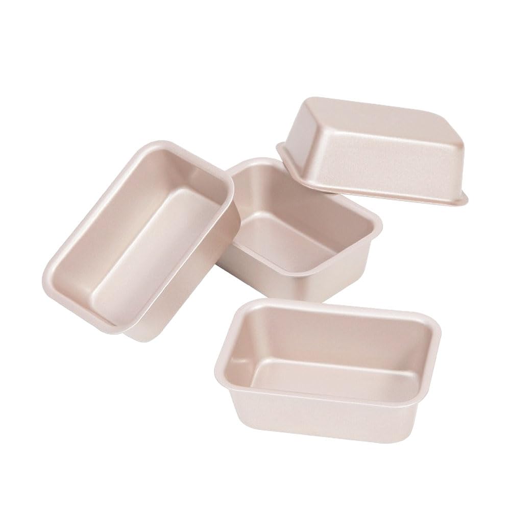 CANDeal 4 Packs Golden Nonstick Carbon Steel Baking Bread Pan,Mini Loaf Pans,Small Banana Bread Tins, 4 x 2.75 x 1.33 inch