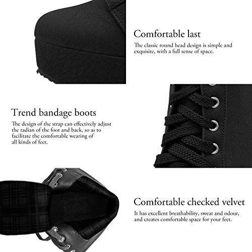 ForeMode Women's Goth Leather Block Heel Ankle Boots Fashion Studded Ankle Strap Trim Punk Boots3