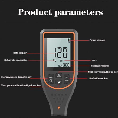 Medidor de Espesor de Recubrimiento con Display Digital para Pintura, Tester de Superficie Automotriz, Gris miniatura 2
