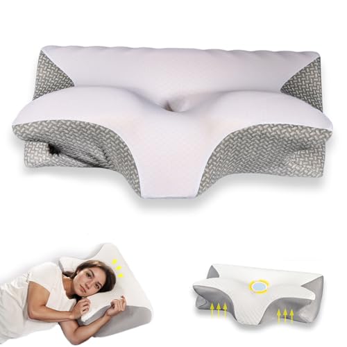 Cobio Neck Pillow, Memory Foam Neck Pillows, Restrelief Premium Ergonomic Pillow, Cobio Contour Relief Pillow,Ergonomic Pillow Side Sleeper, Memory Foam Ergonomic Pillows for Sleeping (Grey)