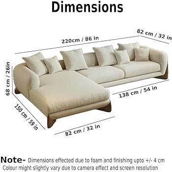 Image of Modern Sofa Chesterfield Design with Stylish Wooden Legs Bouncy Teddy Fabric Off-White Finish Sofa for Living Room, Bedroom, Hallways (4 Seater, Sectional RHS)