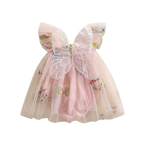 Image of Newborn Infant Baby Girls Clothes Flower Butterfly Embroidery Sleeveless Romper Tulle Mesh Dress Toddler Bodysuit