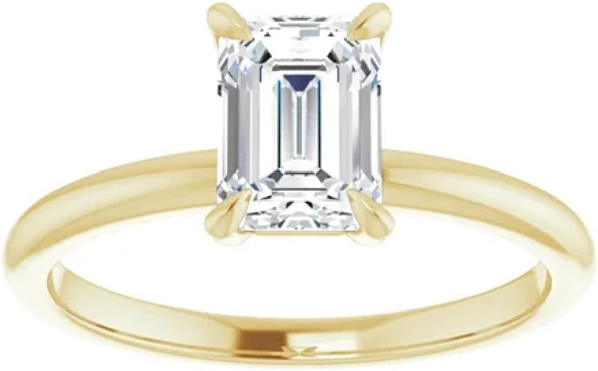 925 Silver, 10K/14K/18K Solid Gold Handmade Engagement Ring, 1 Carats Emerald Cut Moissanite Solitaire Ring, Wedding Bridal Rings for Women/Her Anniversary Propose Gifts