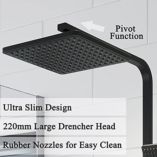 Thermostatic Mixer Shower System Black Square Bathroom Exposed Twin Head Dual Head Set