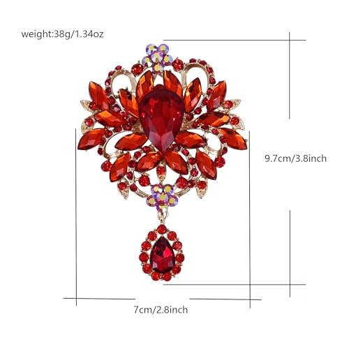 Image of LAXPICOL Wedding Bridal Big Brown Crystal Rhinestone Bouquet Brooch Pin for Women Golden Tone