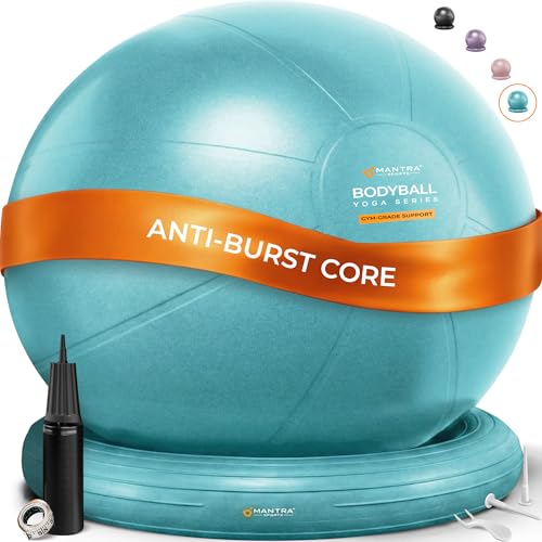 MANTRA SPORTS Yoga Ball Chair - Stability Ball and Exercise with Base for Office Desk Sitting, Active Chair for Posture & Core Support, Seat for Home Gym, Abs, Stretching, Therapy, Fast Pump Included