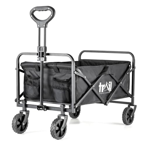Image of Trail Compact Folding Camping Trolley, Heavy-Duty Festival & Garden Cart with Telescopic Handle & Front Castor Wheels, Removable Water-Resistant 600D Polyester Liner, 75L Capacity, 60kg Max Load