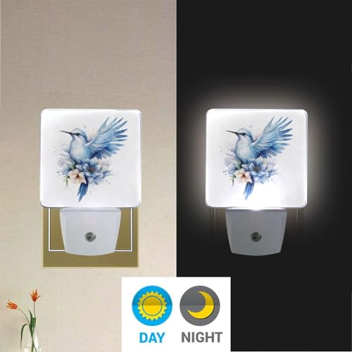 Image of Blue Bird Fly Night Lights 2 Pack Plug-in Wall Led Nightlight Auto Dusk-to-Dawn Sensor Lamps for Bedroom Kitchen Bathroom