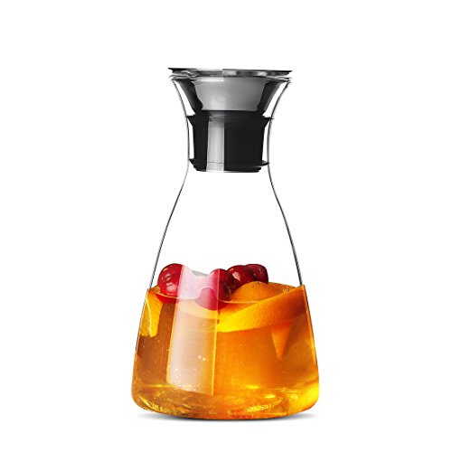 Qileyin 1 litro di acqua caraffa brocca in vetro borosilicato, coperchio in...