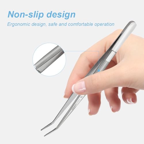 Lmyzcbzl Gebogene Pinzette, Edelstahl Pinzette, Nähmaschine Pinzette, Universal-Pinzette, Mehrzweckpinzette, mit Gebogener Gezahnter Spitze