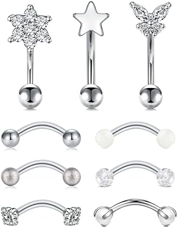 Rajnard 16G Eyebrow Bar Curved Barbell Surgical Steel Rook Daith Earring Eyebrow Piercing Jewelry Pack for Women Men