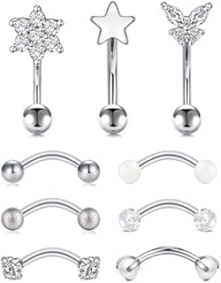 Rajnard 16G Eyebrow Bar Curved Barbell Surgical Steel Rook Daith Earring Eyebrow Piercing Jewelry Pack for Women Men