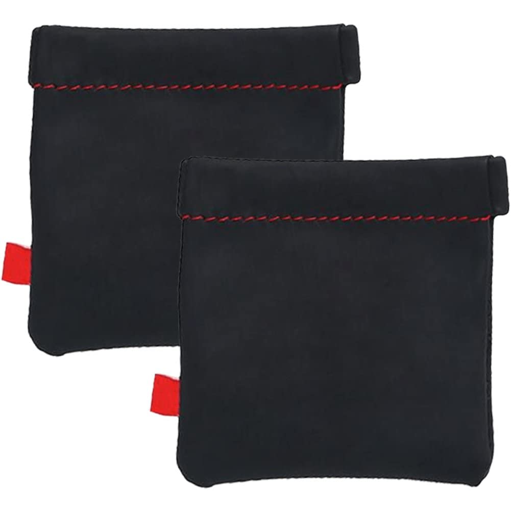 Bopely Black 2Pcs Earphone Pouch Pu Leather Headphone Storage Bag Portable Carrying Headphone Protection Pouch With Snap Spring Closure