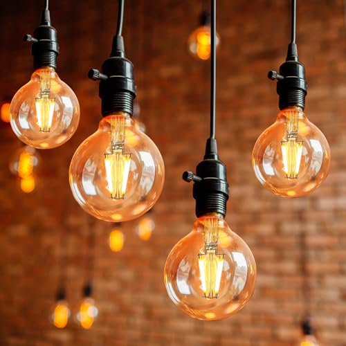 Vintage Edison LED Light Bulbs, Dimmable Screw Edison Bulbs Incandescent Light Bulb Globe Bulbs Retro Filament Lamp 2700K Warm Light 4W (Equivalent to 40W) G80 E27 220V-4 Pack - Image 4