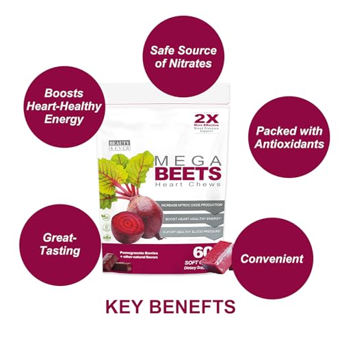 Image of Mega Beets Chews - Grape Seed Extract & Non-GMO Beet Energy Chews - Pomegranate Berry Flavor - 60 Count