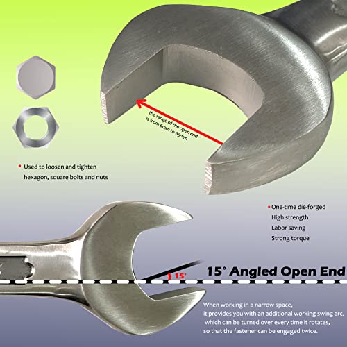 Wedo Combination Wrench Stainless Steel Spanner Wrench,12 Point Double Ended Box,Open End 13Mm,15 Degree Offset,Length 175Mm,Anti-Corrosion,High Strength,Polished Dent Surface,Din Standard #TOP2