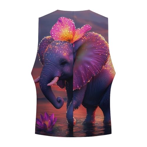 Cute Elephant with Flower Suit Vest for Men Slim Fit Sleeveless Jacket V Neck Business Waistcoat Button Up Dressy Top 7
