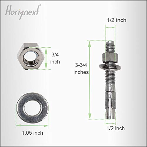 Horiznext 1/2"X 3-3/4" Inch Stainless Steel Standard Strong Wedge Anchor, Fasteners For Concrete (4 Pcs) #TOP1