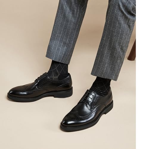 Image of BWSEOBG Men's Brogue Wingtip Retro Business Oxford Shoes Classic Leather Round Toe Lace Up Wedding Formal Dress Shoes Derby Shoes