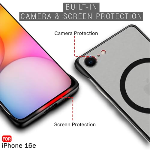 Image of TheGiftKart Hybrid Ultimate Slim Back Case Cover for iPhone 16e Compatible with Magsafe | Lightweight Profile | Frosted Matte Translucent Hard Back Case Cover for iPhone 16e (PC & TPU, Black Sides)