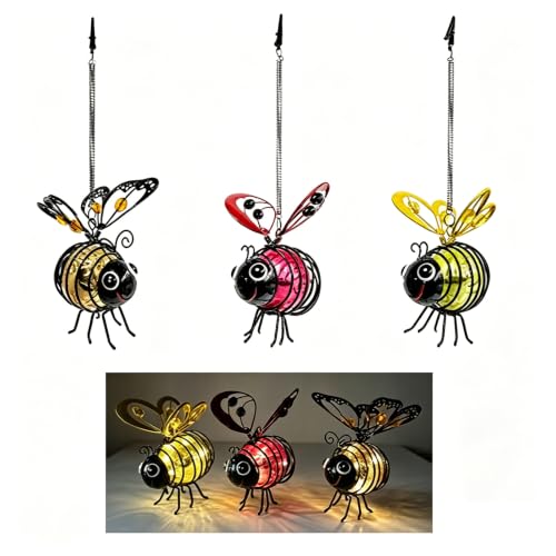 Luces solares colgantes de jardín fáciles de instalar sin cables y con abejas de metal