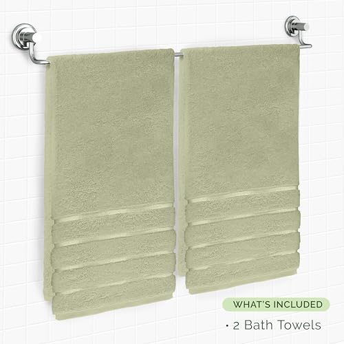 Image of Elegant Comfort 100% Turkish Cotton 4 Lines Viscose Stripe Luxury 2 Pack Bath Towel Set 27 x 54 Inch - Super Soft and Highly Absorbent Premium Hotel Spa Quality Towels for Bathroom Use, Mint Green