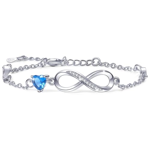 Bracelets for Women Sterling Silver Infinity Heart Bracelet Charms Bracelet Trendy Dainty Gift for Ladies Womens Wife Bride Sister Friend Anniversary Birthday Mothers Day Valentines Gifts for Her