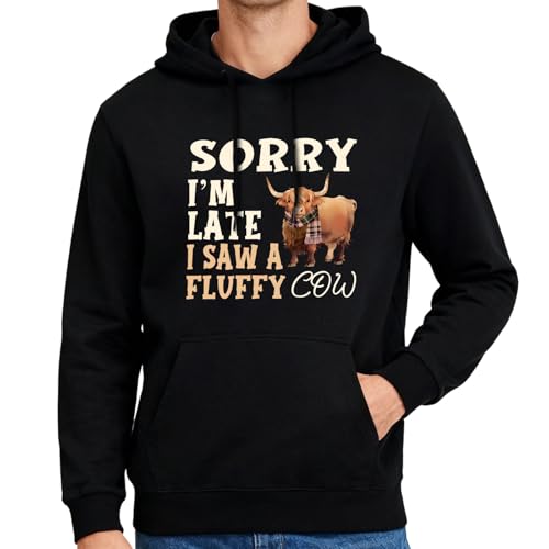 PIUFAM Black Hoodies for Men Cow Pullover Hoodie for Men Polyester Xmas Sweatshirt for Women Essentials Hoodie for Women Pullover Sweatshirt for Her Gift for Chritsmas Thanksgiving