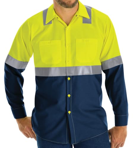 Image of Red Kap Men's Hi Visibility Long Sleeve Ripstop Work Shirt - Type R, Class 2