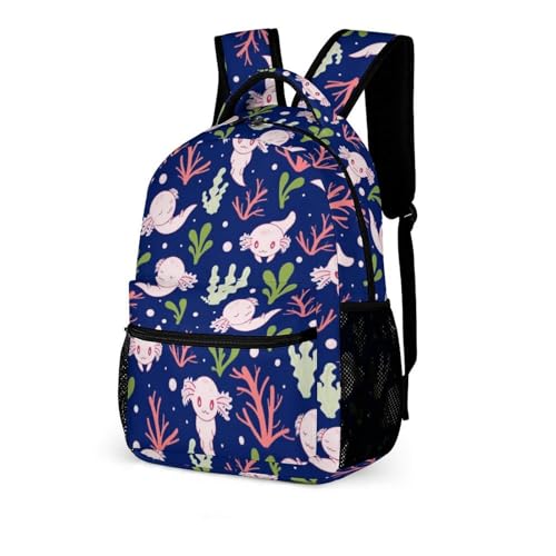 Axolotl School Backpack for Kids Girls Boys, 16 Inches Cute Axolotl Theme Bookbag, Adjustable, Lightweight, Large Capacity, Colorful Axolotl Backpack for School2