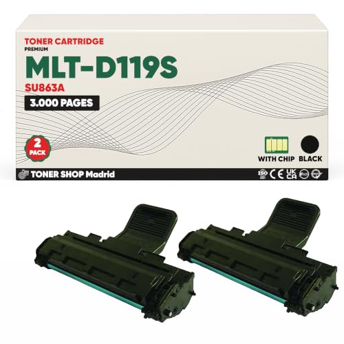 BDink Tóner Compatible con Samsung MLT D119S Negro (Pack 2) con Chip para ML 1610 ML 1615 ML 1620 ML 2010 ML 2015 ML 2020 ML 2510 ML 2520 ML 2570 SCX 4321 SCX 4521 Rendimiento 3000 páginas