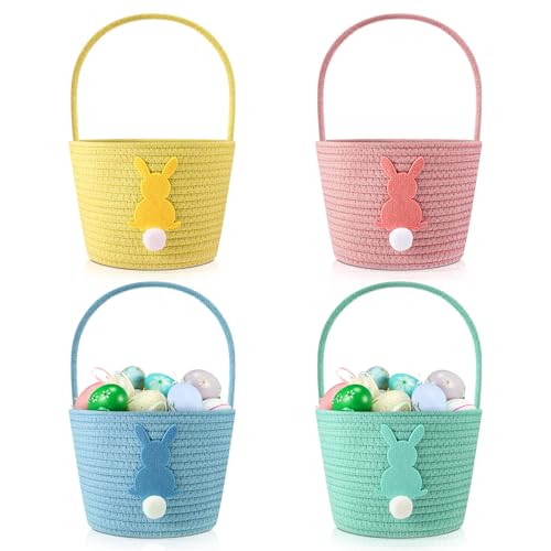 4 Pack Easter Basket Woven Bunny Baskets with Handles Eggs Hunt B...