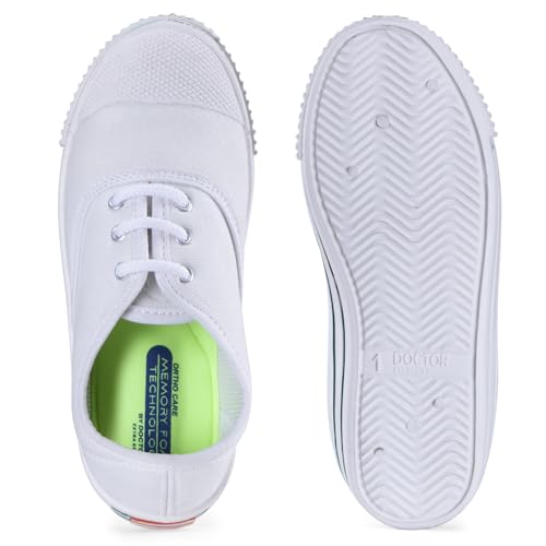 Image of DOCTOR EXTRA SOFT Uniform Tennis Canvas School Shoes with Laces Black & White for Boys & Girls | Memory Foam Cushion & Anti-Bacterial Technology| Lightweight | Comfortable| Durable & Anti-Skid D-3004